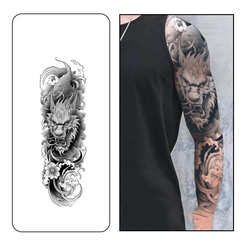 Faux Tatouage Temporaire Étanche pour Homme et Femme, Autocollant Nuage Dragon, Bras Complet, Manches Grande Taille