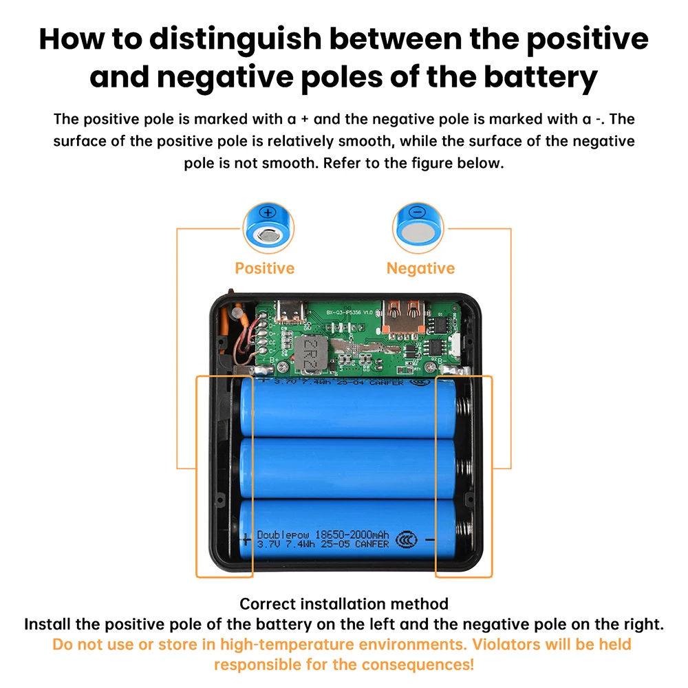 DIY 3*18650 Batterie-Powerbank-Kit 10W 22.5W Schnellladegehäuse mit Ladekabel, abnehmbar, schweißfrei, mobiles Stromversorgungs-Kit – Detail 12