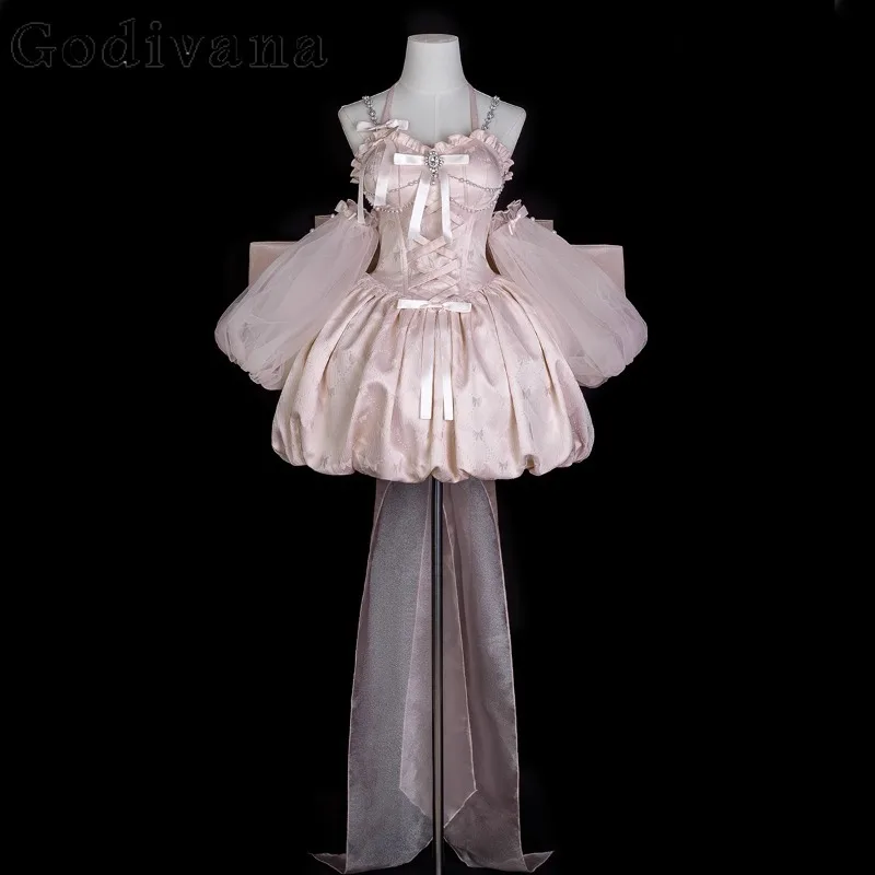 

Princess Cosplay Costumes Pink Lolita Dress Women Kawaii Elegant Party Halloween Dress Girls Christmas Stage Performance Dress