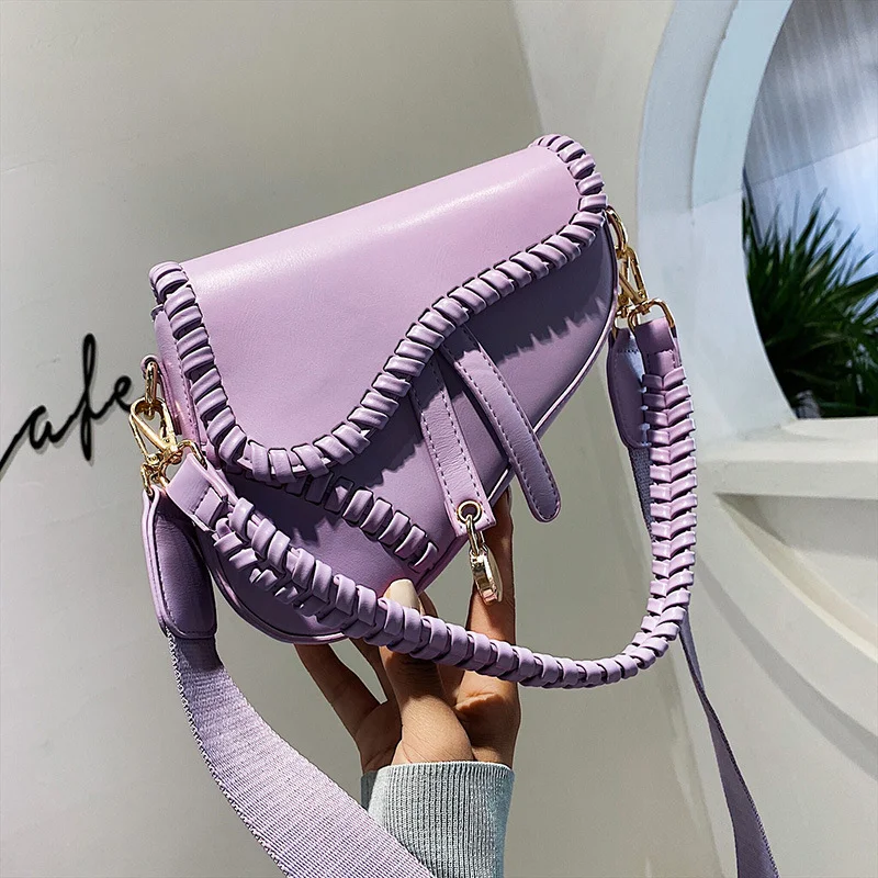 Girls Niche Solid Colour Saddle Bag Ladies Fashion Shoulder Crossbody Bag Fashion Simple Handbag Comfortable Shoulder Handle PU