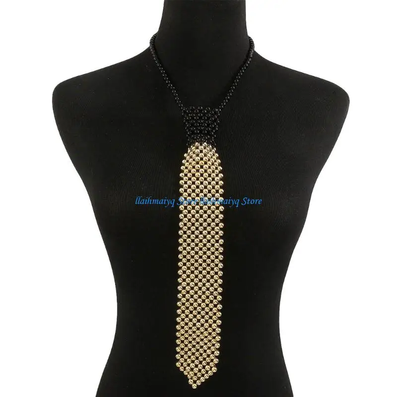 

573B Fashionable Necktie Necklace Encrusted Beaded for Actor Actress Stage Shows