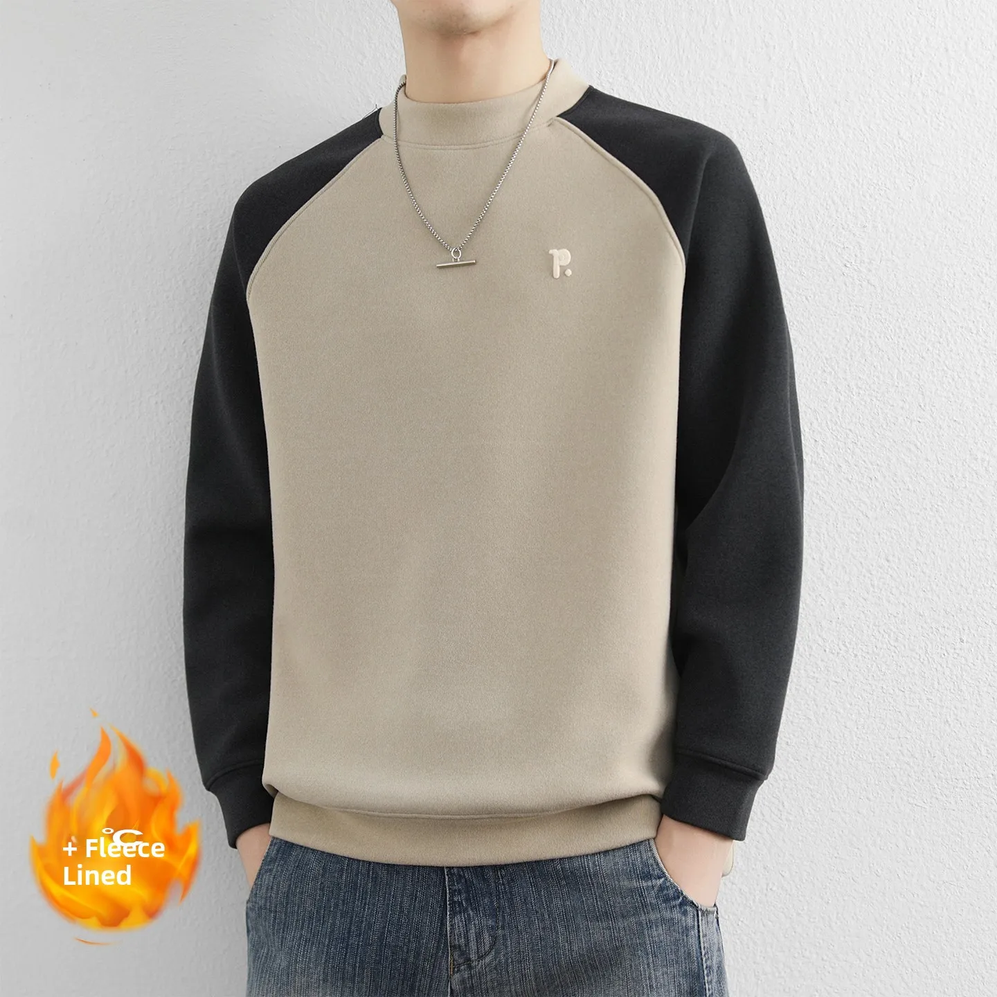 

Men's Fce Lined Hoodie Long Sve round Ne Thiened Autumn Winter Thermal Velvet Faion Urban Sle Top