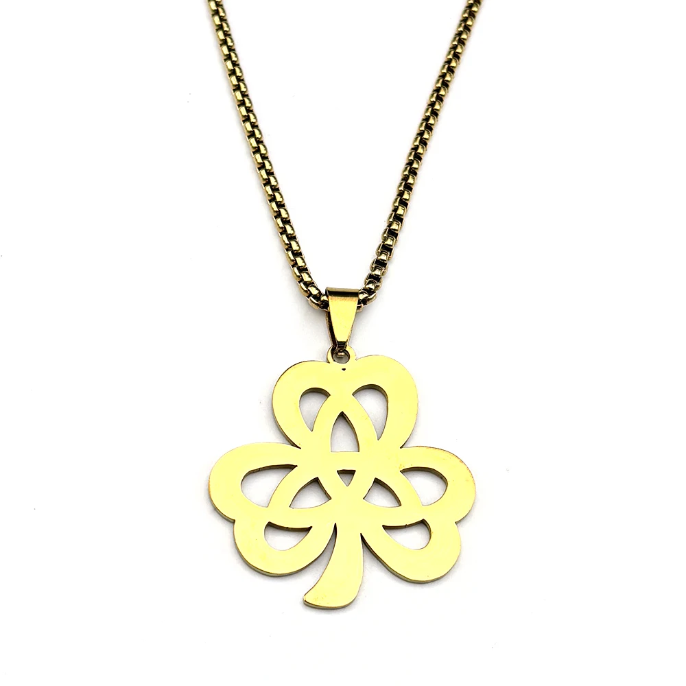 Irischer Glücksklee-Keltischer Knoten Kette für Damen und Herren Edelstahl Goldfarben Dreifaltigkeits-Schamrock Amulett St. Patrick's Day Geschenk Schmuck – Detail 7