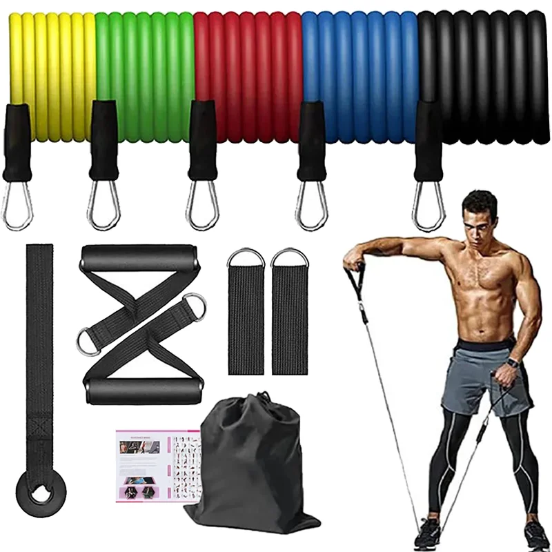 11 Piece Set of Tension Rope Resistance Band, Elastic Latex Multifunctional Mountaineering Buckle Set, Elastic Rope Muscle Train