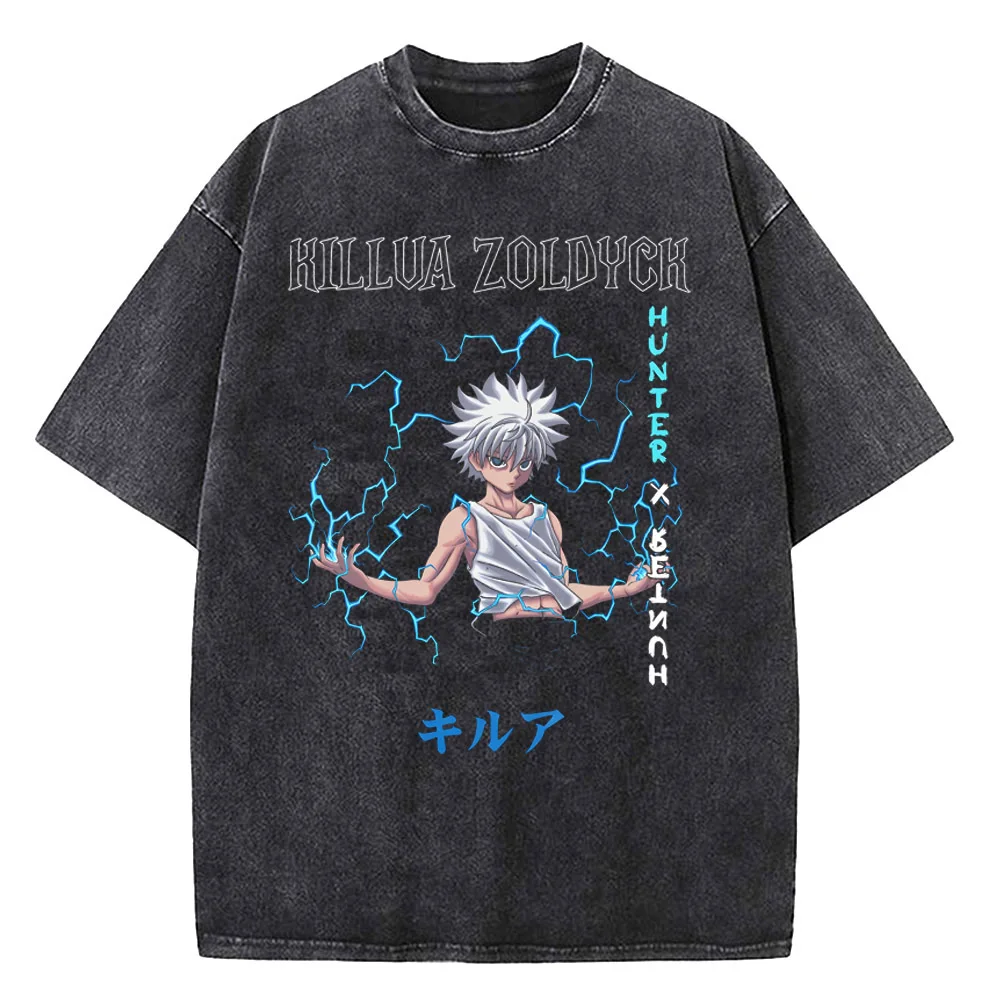 Anime Hunter X Hunter Meruem Tshirt Aizakku Netero Washed Vintage T Shirt Men High Quality Cotton Male Short Sleeve Tshirt Top