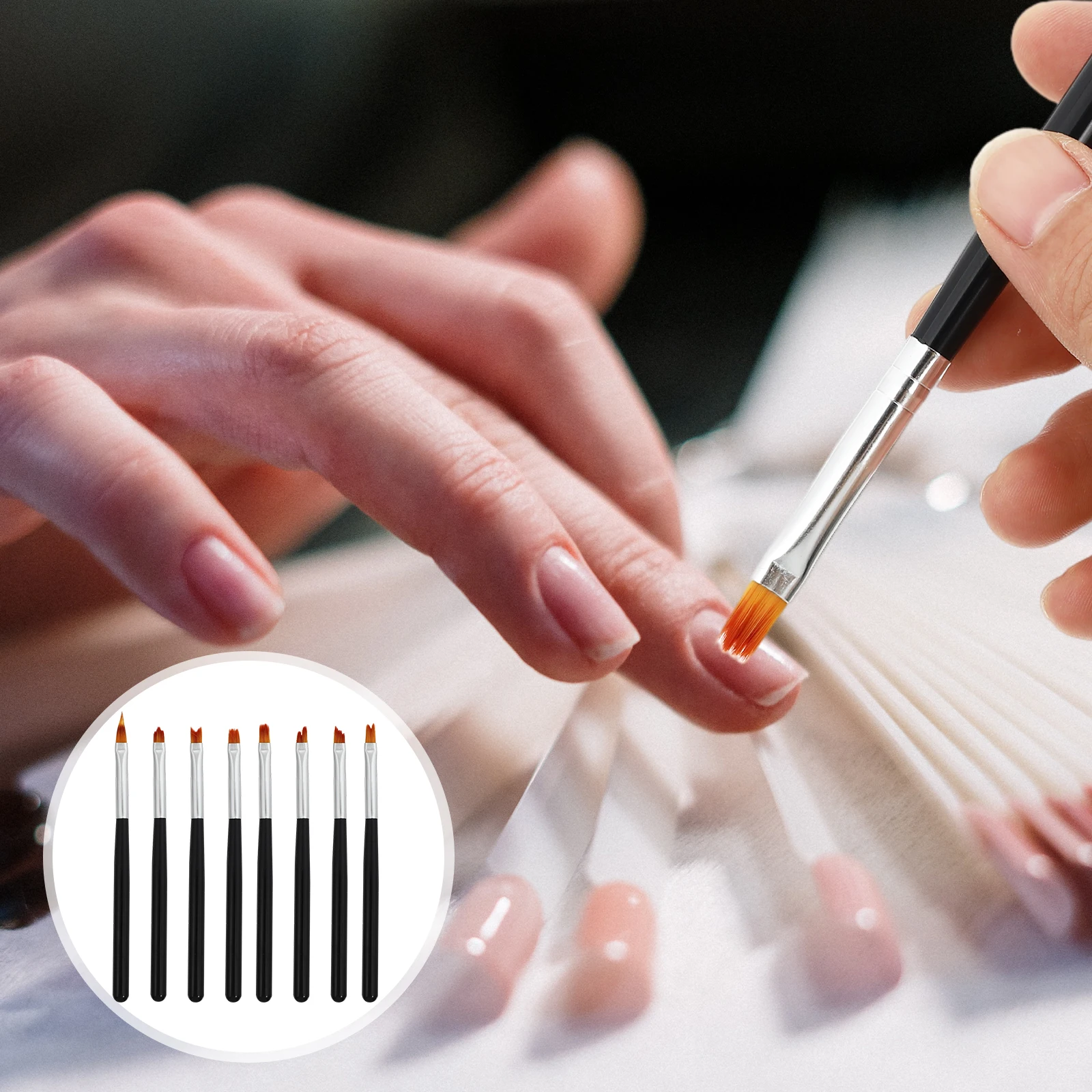 

8pcs Nail Art Pens Manicure Supplies Nail Painting Tools Durable Nylon Long Handle For Diy French Tips Checkered Striped