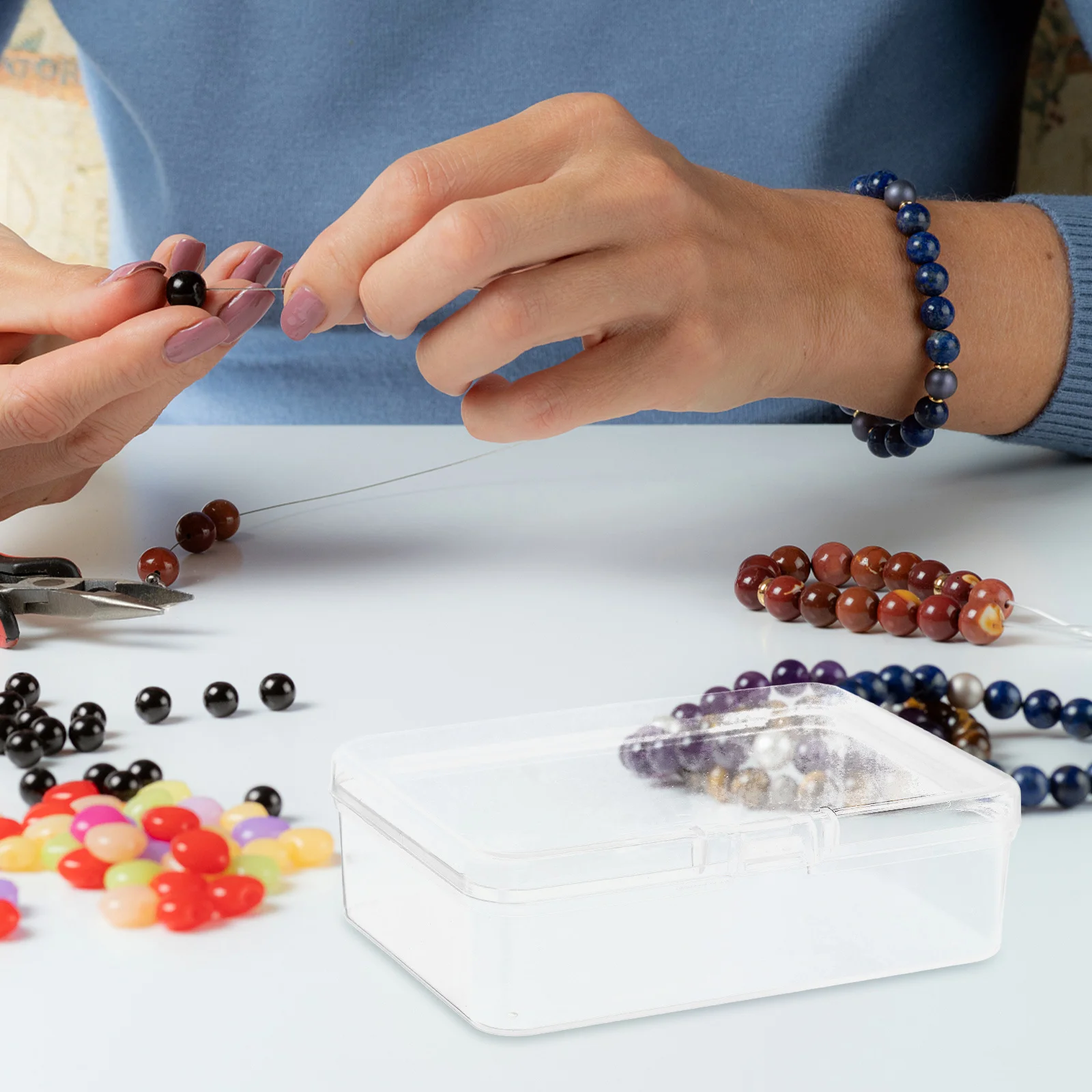 

10Pcs Small Transparent Plastic Rectangular Storage Containers Mini Clear Boxes with Dustproof Secure Lids for Jewelry Buttons