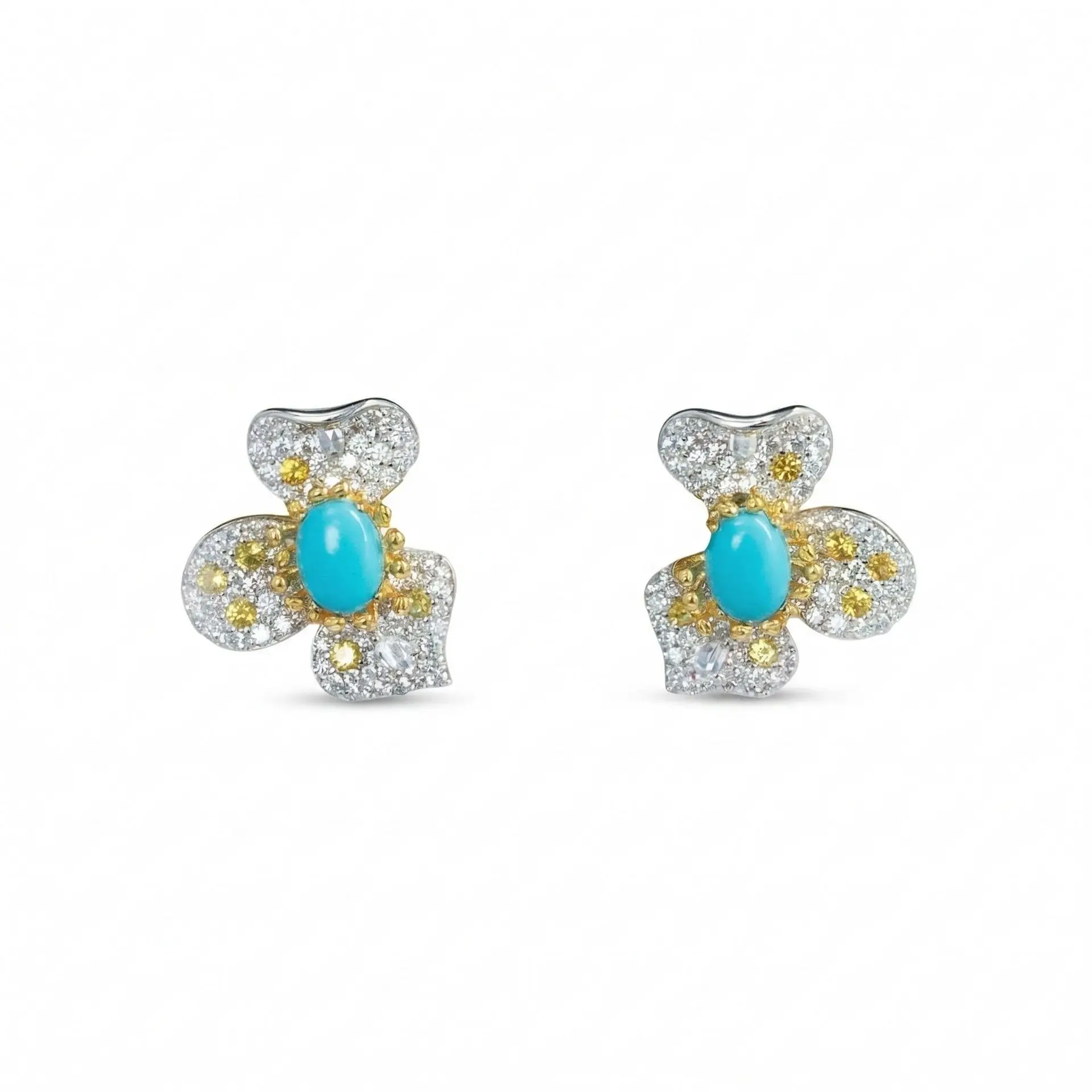 925 Sterling Silver Flower Turquoise Clip-on Earrings Artificial Gemstone Fine Jewelry for Women's Vacation Beach Party Wear