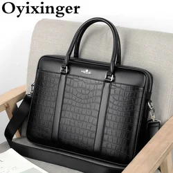 Oyixinger männer Tasche Mode-Business Aktentasche Für Männer Krokodil Muster Leder Handtasche Für 14 zoll Laptop Casual Schulter Taschen