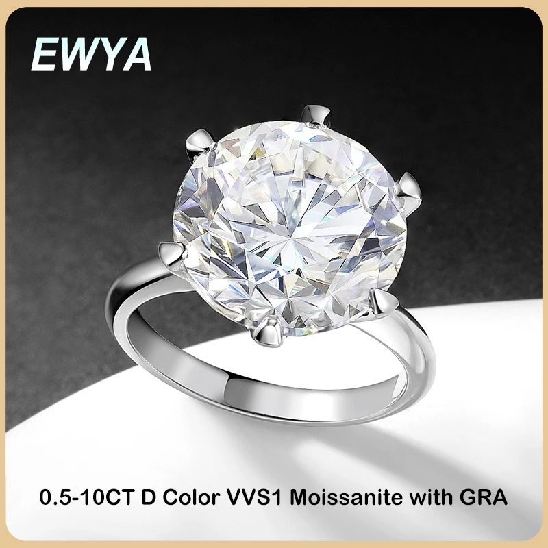 Ewya Gra Gecertificeerd 0.5-10ct D Kleur Moissanite Solitaire Verlovingsringen Voor Vrouwen Zilver 925 Bruiloft Bruids Big Diamond Band