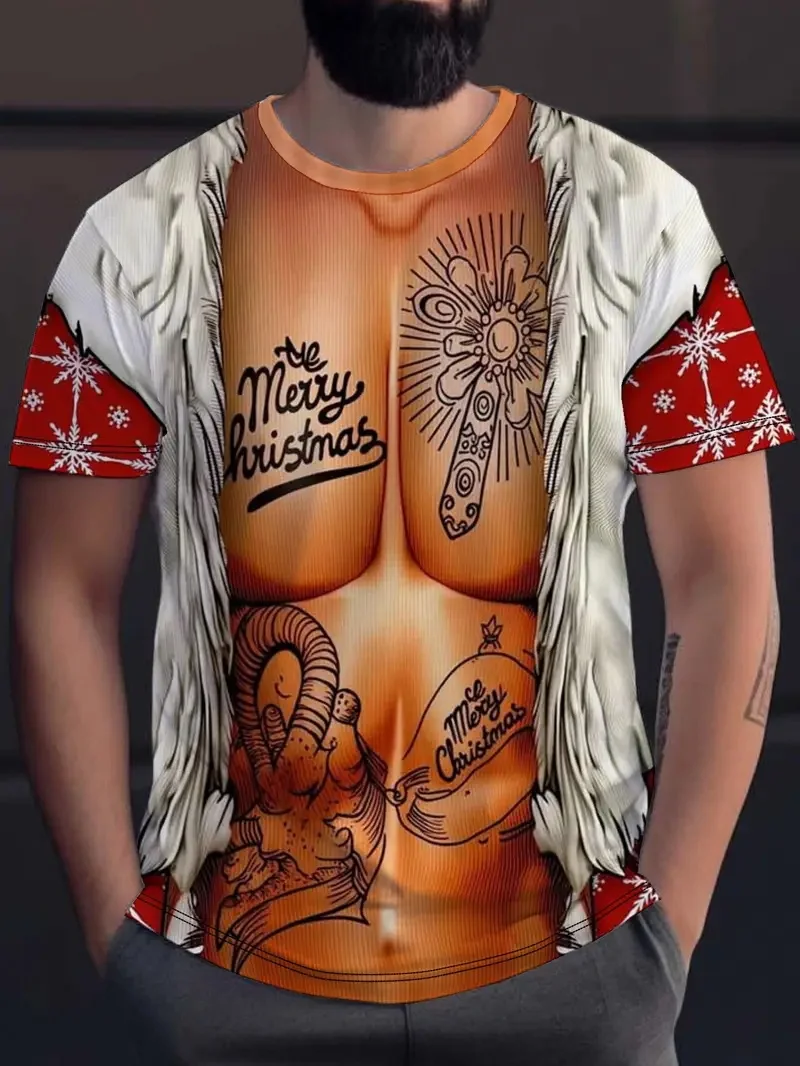 

Рождественская футболка с 3D принтом Ugly Muscle для мужчин, повседневная футболка с коротким рукавом и круглым вырезом, футболка для рождественской вечеринки, косплей, топ