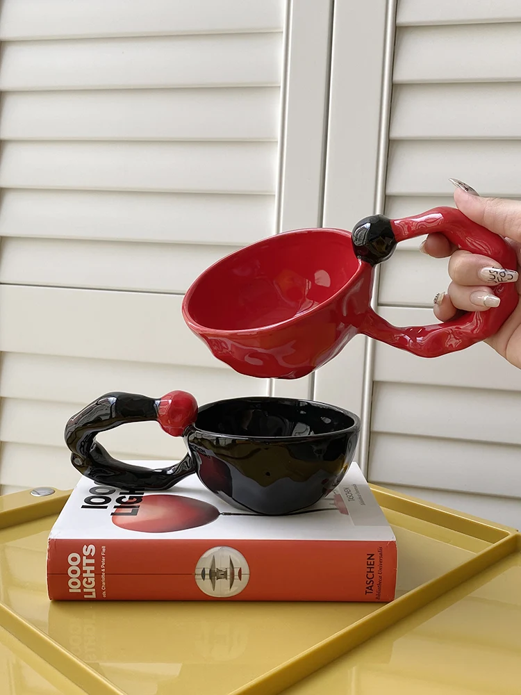 

Ins Style Original High-end Feel with Ball Handle Cup French Ceramic Coffee Cup Kitchen Decoration Mugs Coffee Cups