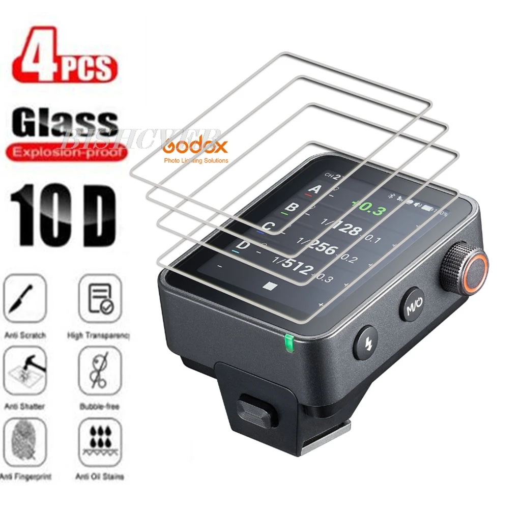 4 pçs vidro temperado para godox x3 pro v1 it30 pro godoxx3 x3pro v480 v100 canera flash luz filme protetor de tela cheia