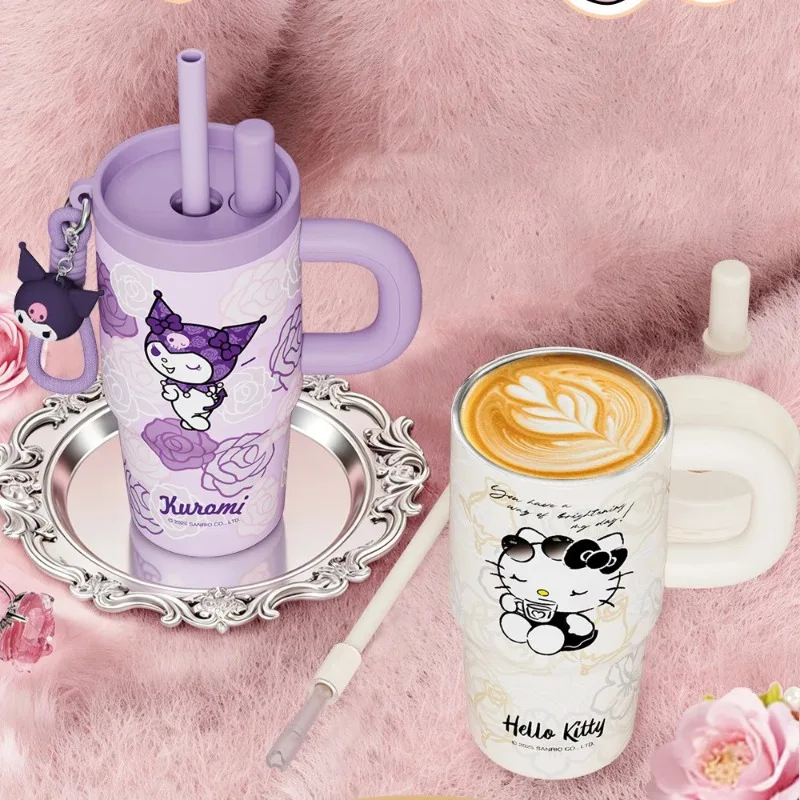 X&W Sanrio Hello Kitty Kuromi Thermal Cup 650ml Ice Tumbler with Straw Insulated Mug Portable Vacuum Flask Travel Car Cups Gift