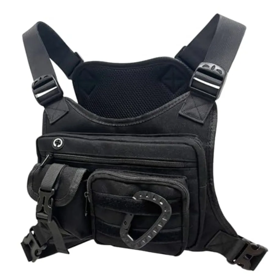 

Outdoor Chest Bag for Men and Women Tactical Inspired Sports Utility Chest Pack For Running Cycling Sports EDC Holder Bag - Bla