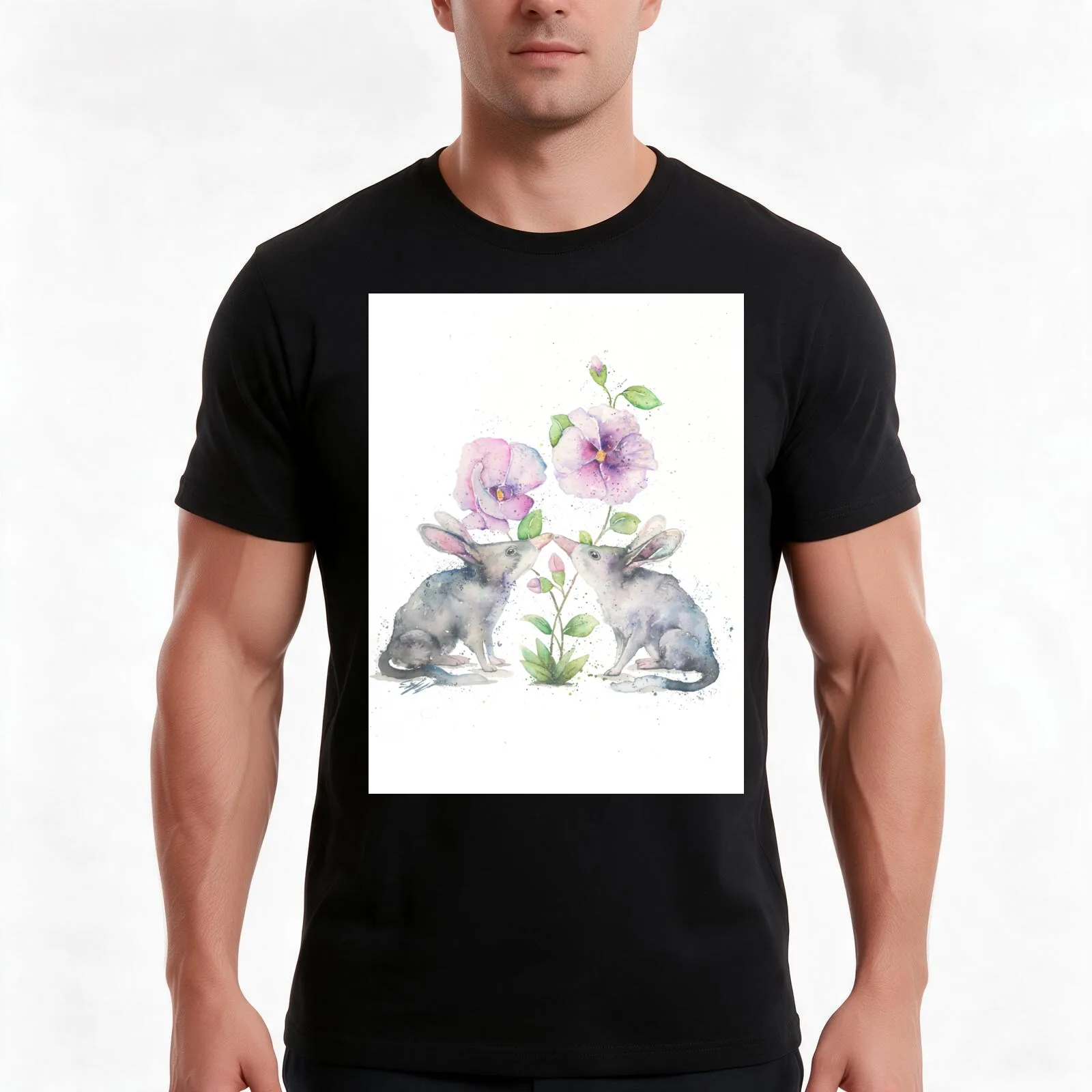 Bilbys and Australian Native Flowers T-Shirt, Summer Casual Cotton Tee, Oversized Streetwear Tops, Vintage Graphic Print