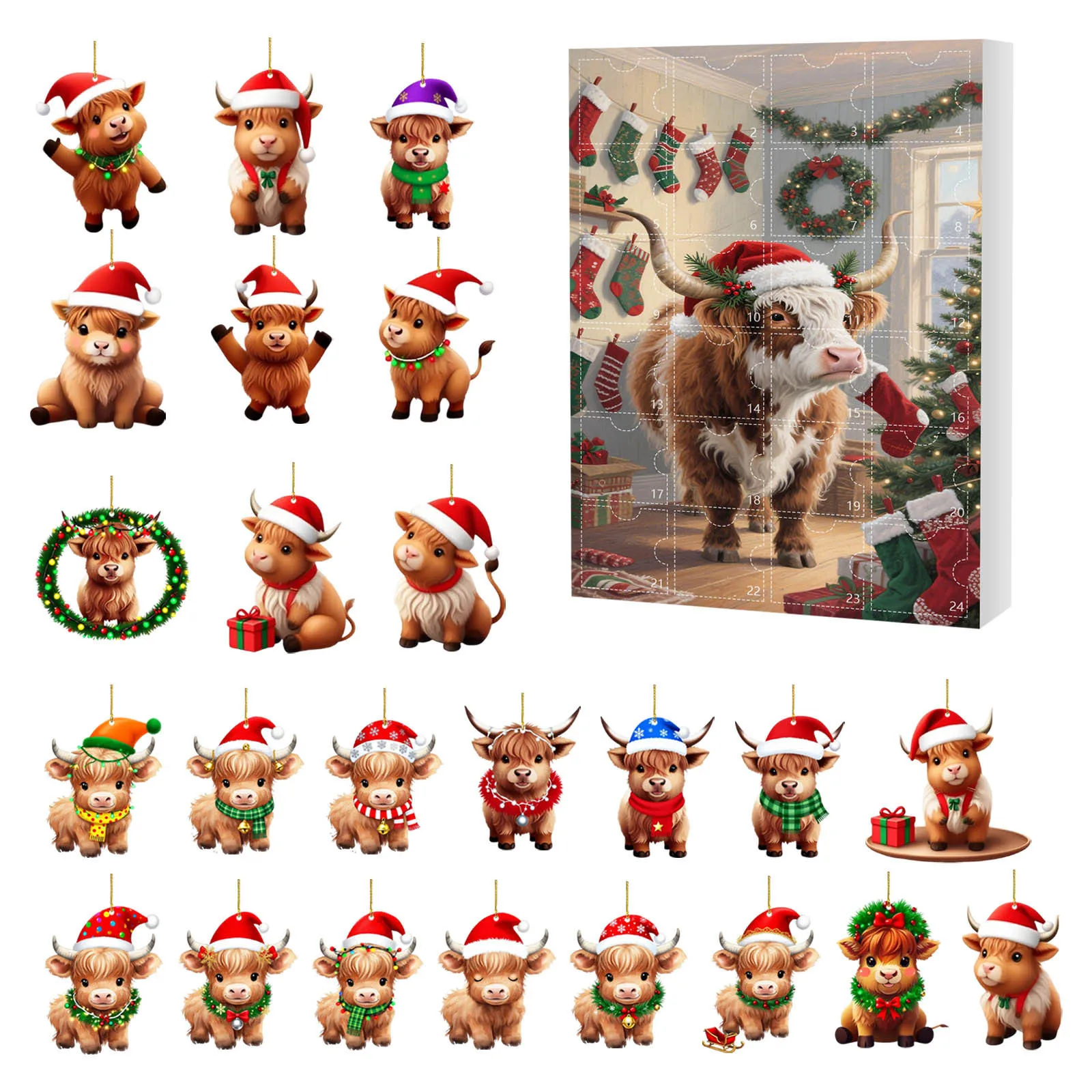 Hour Glasses with Sand 60 Minutes Big Christmas 24 Day Calendar Yak Christmas Tree Ornaments Acrylic Flat Hot Potato with Timer