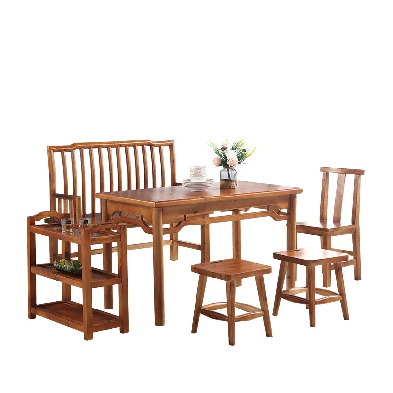 Solid wood string incense induction cooker table and chair combination, noodle restaurant dining table and chair