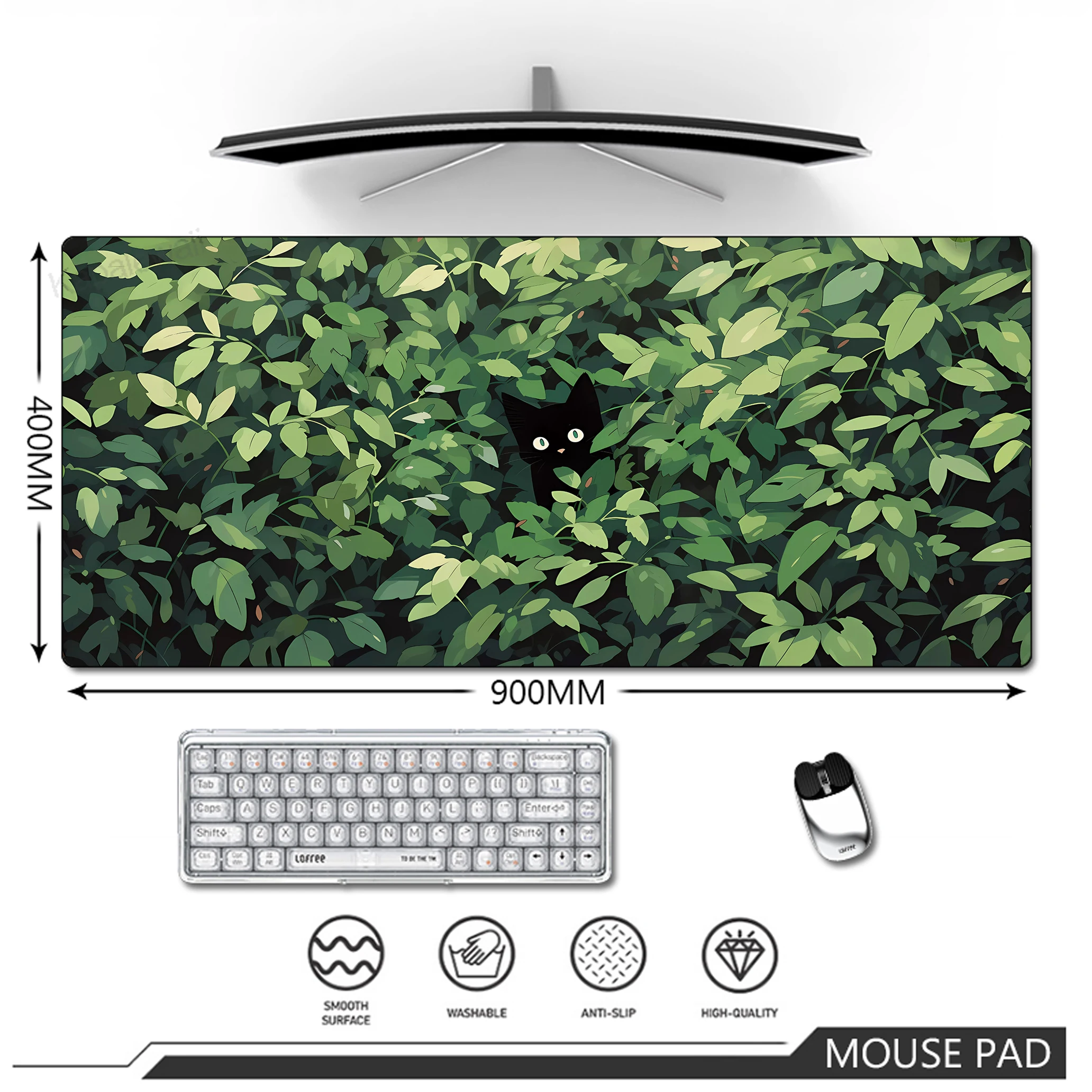 

Gaming Mousepad Large Green Plant Mouse Pad Keyboard Mouse Mat Computer Desk Mat Non-Slip Rubber Base Stitched Edge 900x400mm