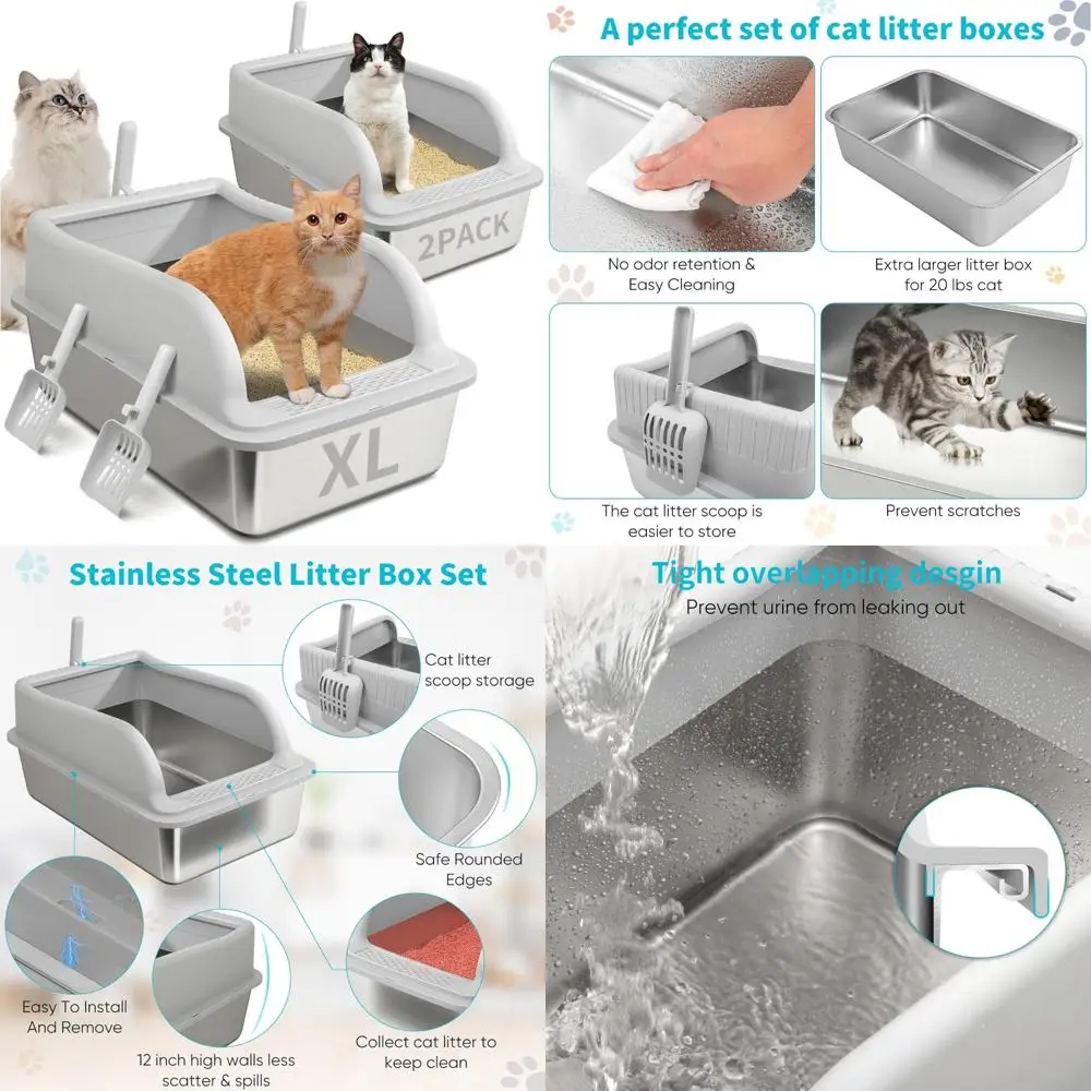 

Очень большой лоток из нержавеющей стали с высокими сторонами для больших кошек, 23,5 л x 15,5 В x 11,8 ч, модный металлический лоток для котят
