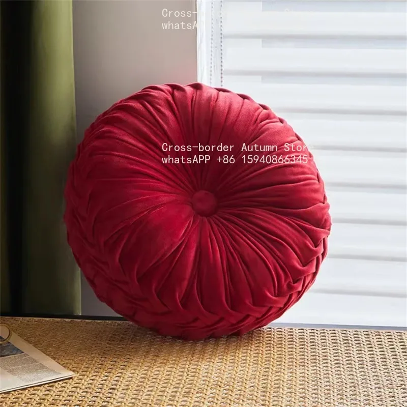 Round Throw Pillow Velvet Pleated Round Pillow Cushion for Couch Chair Bed Colorful Floor Cushion Home Decoration view 5