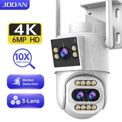 JOOAN 8MP 4K HD WiFi IP Camera Outdoor 10x Zoom Three Lens Dual Screen PTZ Camera Auto Tracking Home Security CCTV Surveillance