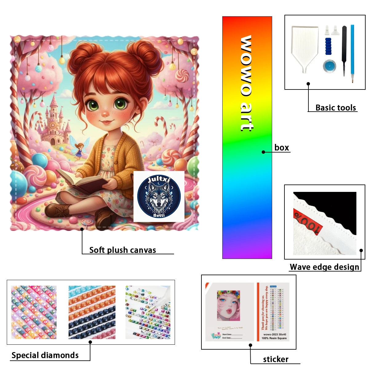 【Betti_ Diamond Art】La chica que lee en la casa de los dulces AB Rhinestone FD Rhinestone Perfect Resin Diamond