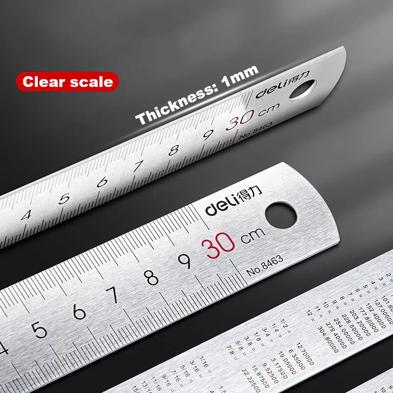 Deli Stainless Steel Ruler 15/20/30cm Metal Straight Ruler for Home School Precision Measuring Drawing Tool Supplies