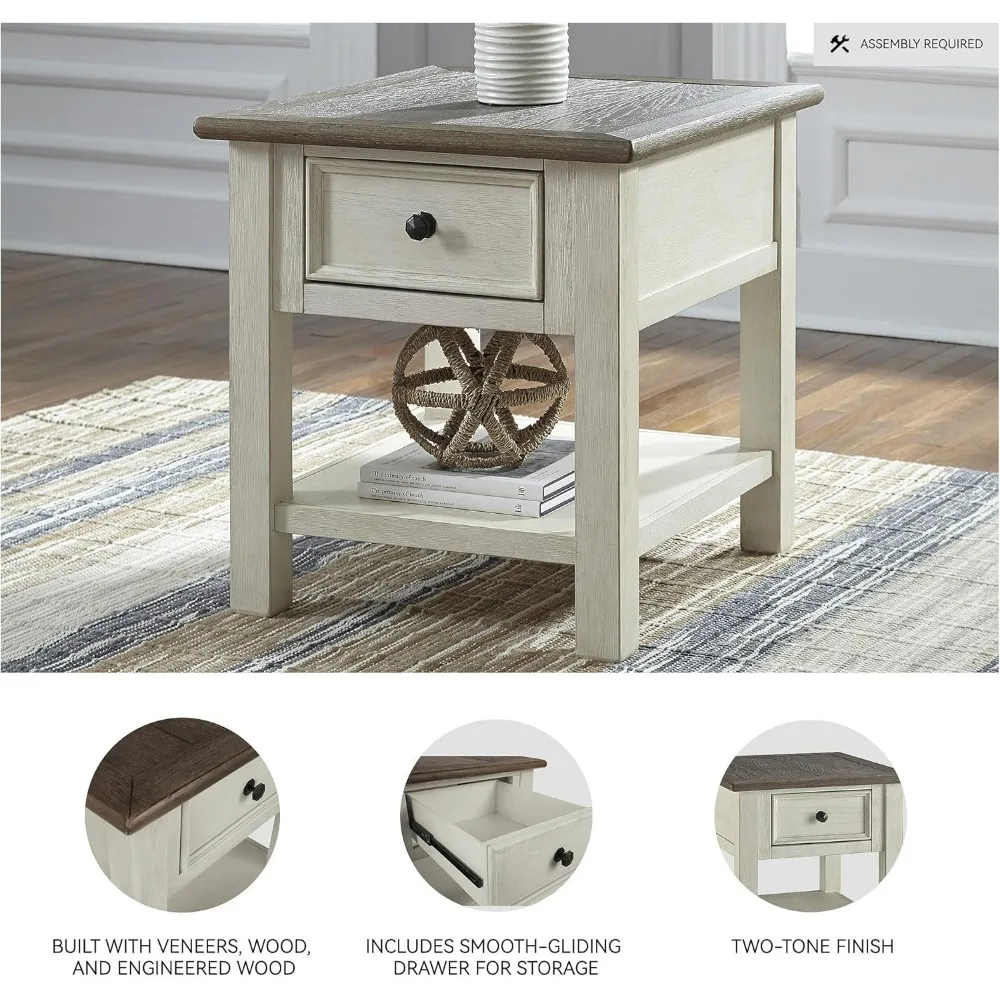 Rustic Two-Tone Square End Table in Vintage Cream Finish