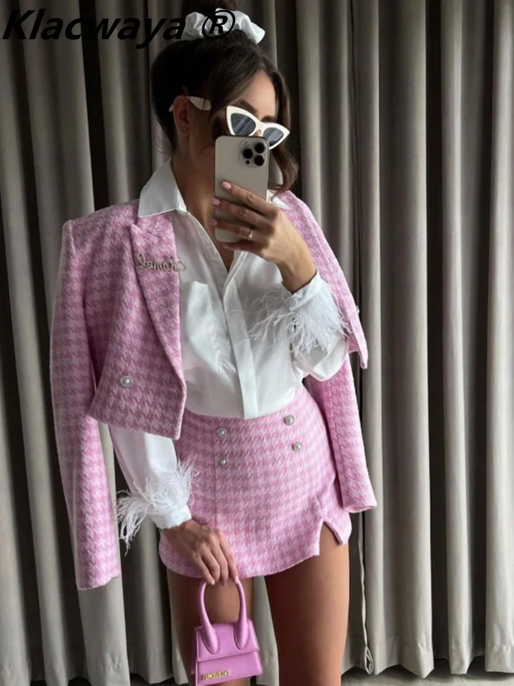 Klacwaya Tweed Set 2 Piece Chic Blazer Women Suit Shorts Sets Women 2022 Suit With Shorts For Women Female Suits