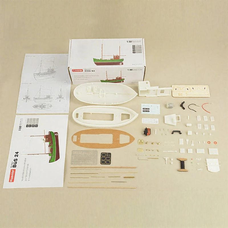1/50 BUS 24 RC bateau de pêche KIT Version en bois assemblé modèle de bateau ensemble Simulation européenne bateau de pêche modèle de bateau RC dynamique