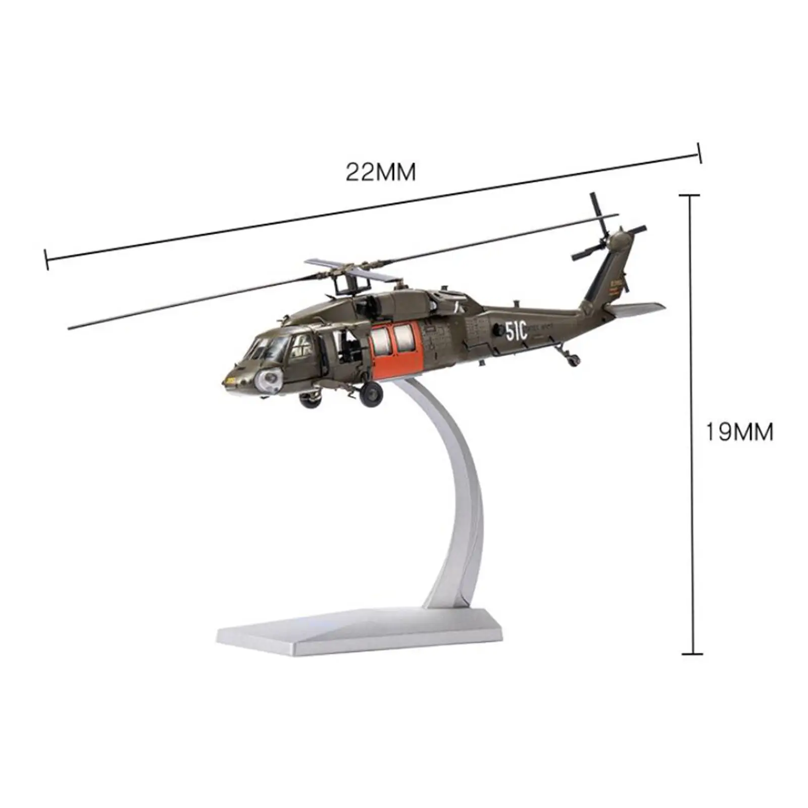 Modello di caccia pressofuso nero UH 60 1:72 con espositore per libreria