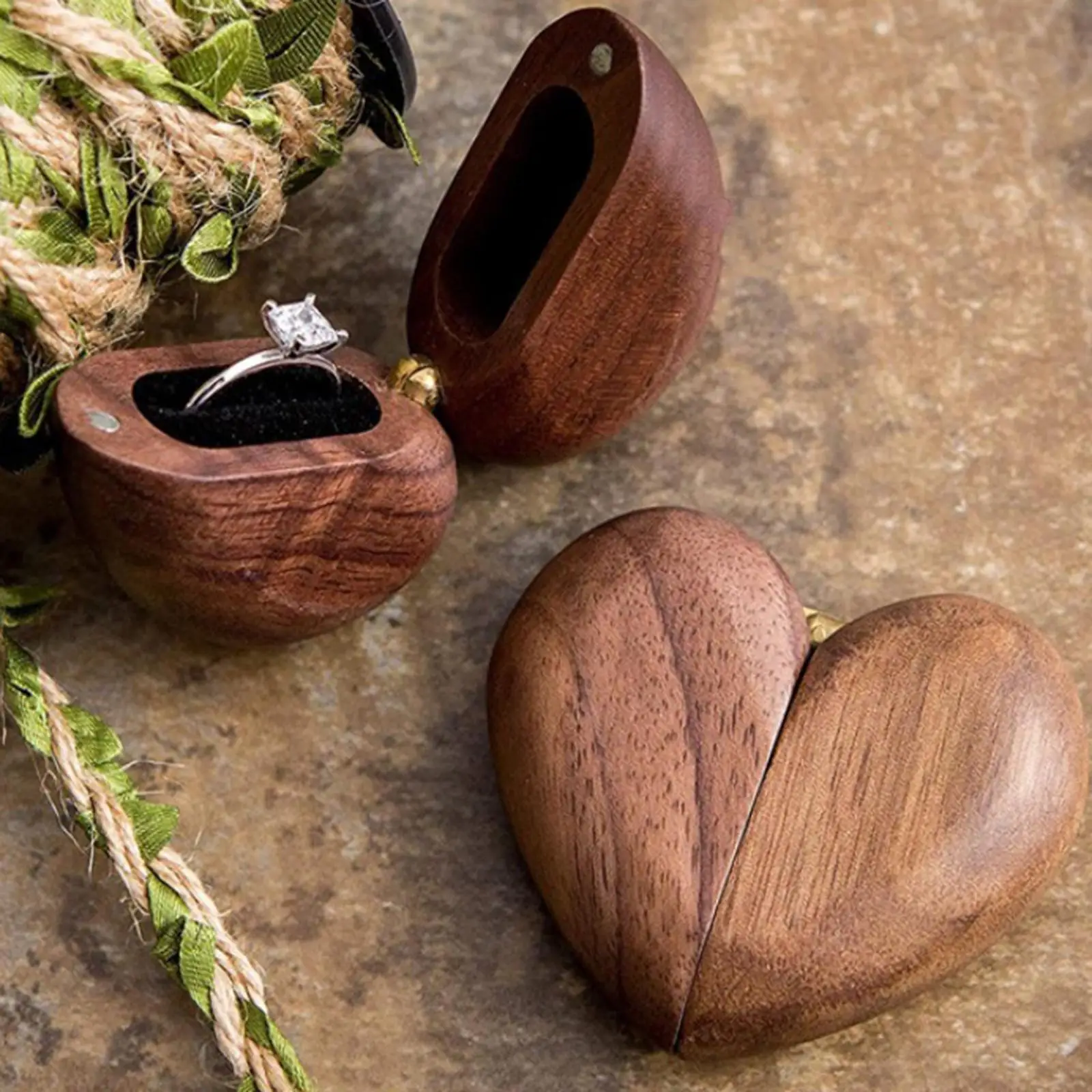 

Heart Shaped , Beautiful Walnut Wood Case, Wood Organizer Portable for A Unique & Fancy Wedding, Proposal, Or Engagement
