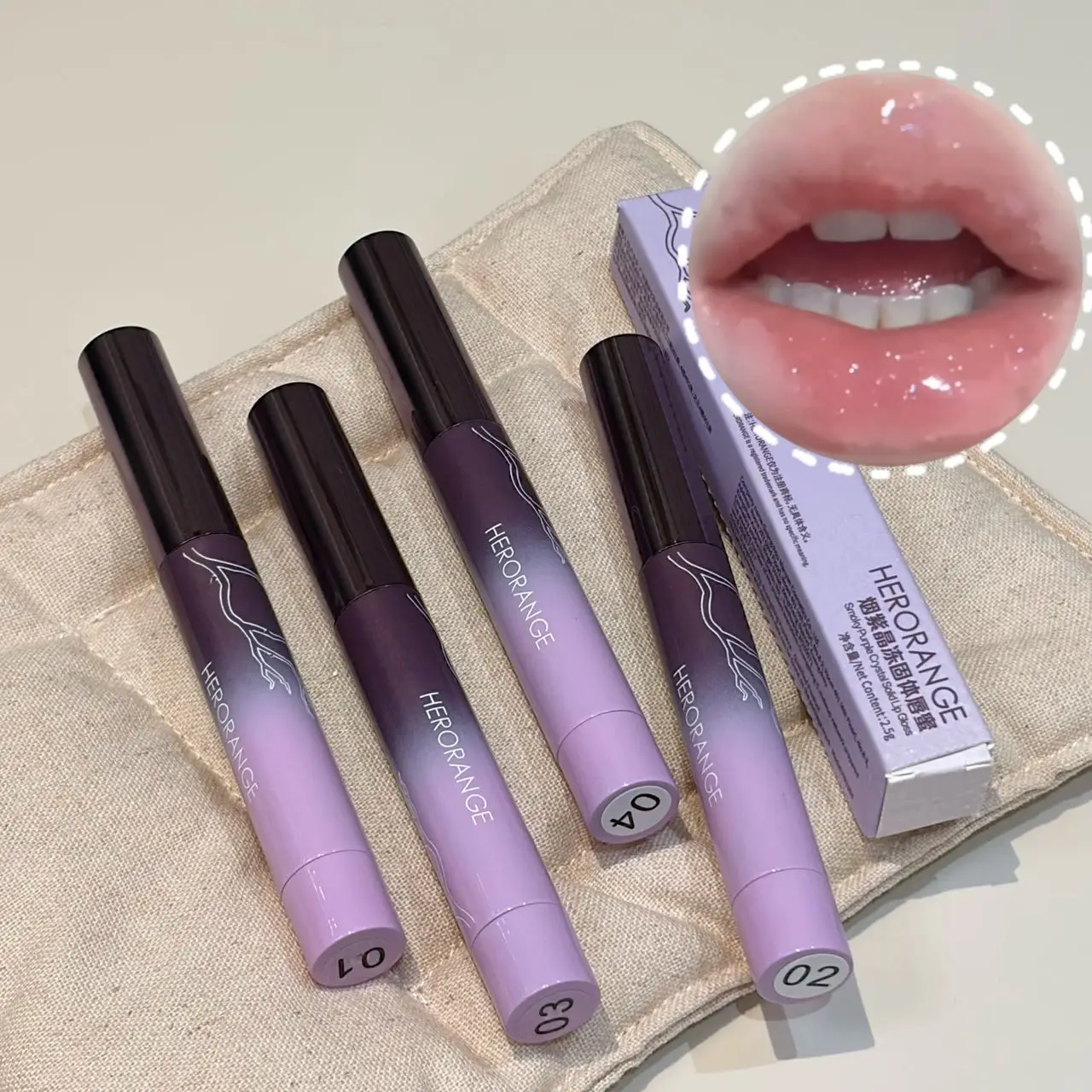 Herorange Rauchiger Lila Kristall Lipgloss Feuchtigkeitsspendend Nicht-Klebrig Aufpolsternd Glas-Effekt Tägliche Lippenkosmetik – Detail 1