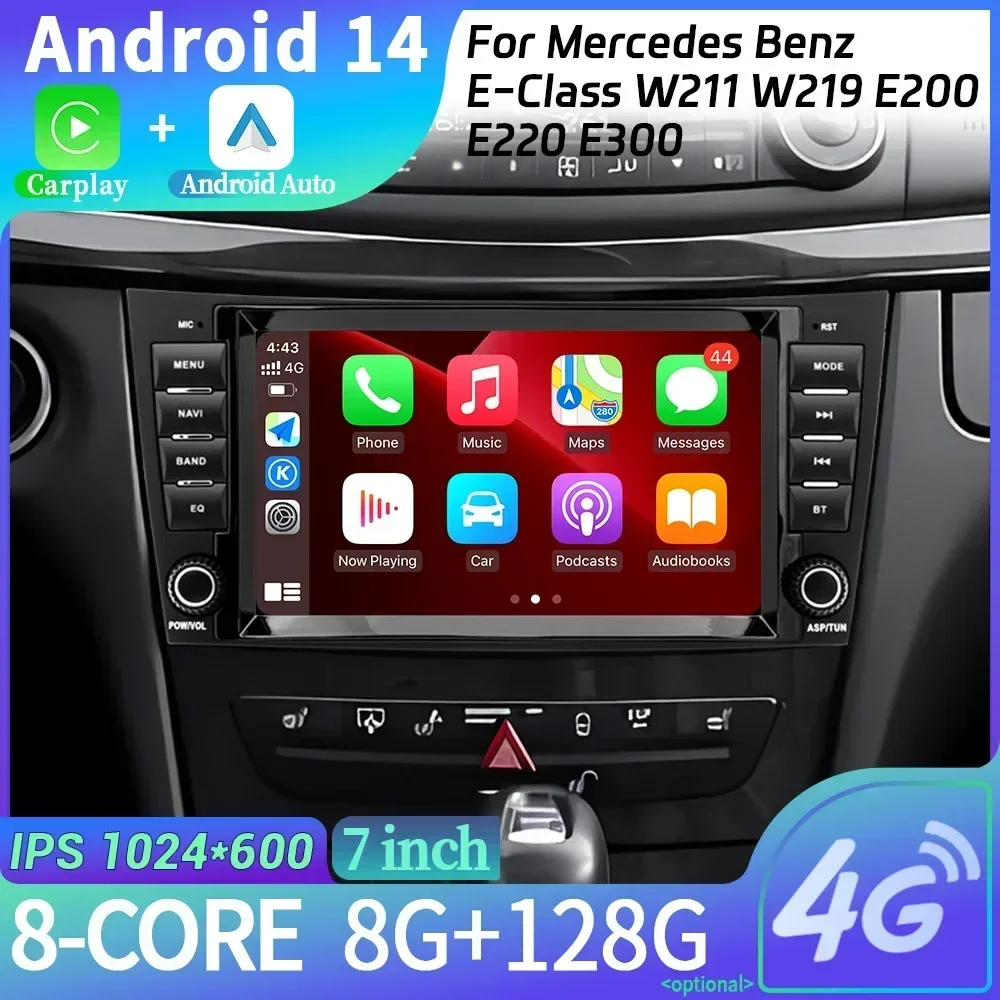 7inch Auto Radio for Mercedes Benz E-Class W211 W219 E200 E220 E300 Android Carplay Car Multimedia RDS GPS 2 Din Screen Stereo