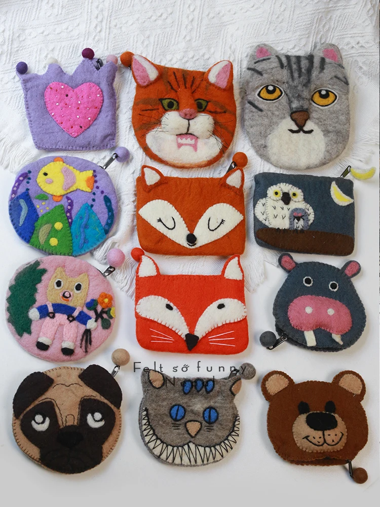 

Handmade Felt Bag Cartoon Creative Animal Coin Purse Cute Wool Felt Money Bag for Festive Gifts Southeast Asian Sle