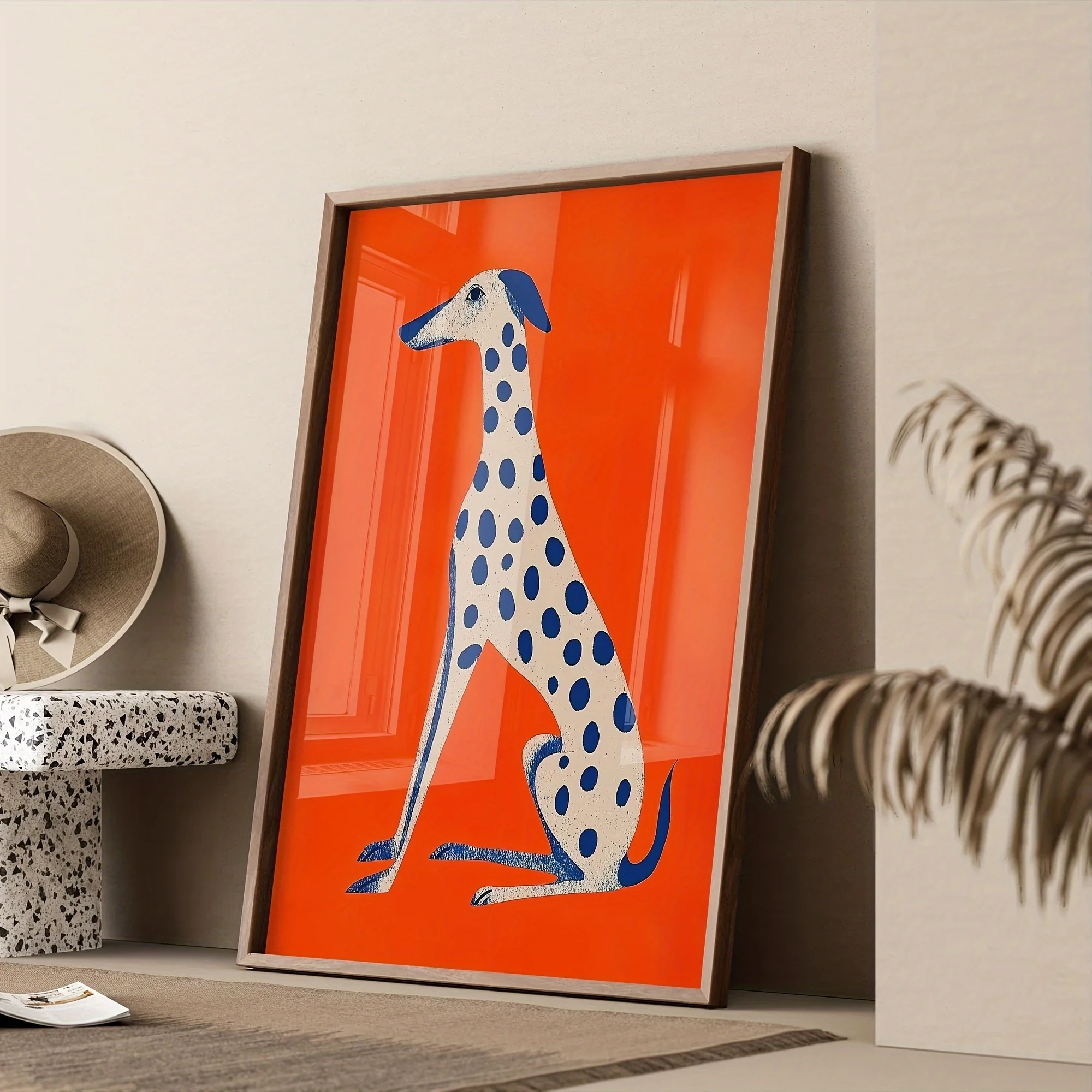 1pc Abstract Dalmatian Canvas Art Print - Vibrant Orange & Blue Modern Wall Decor for Living Room, Bedroom, Kitchen, or Bathroom