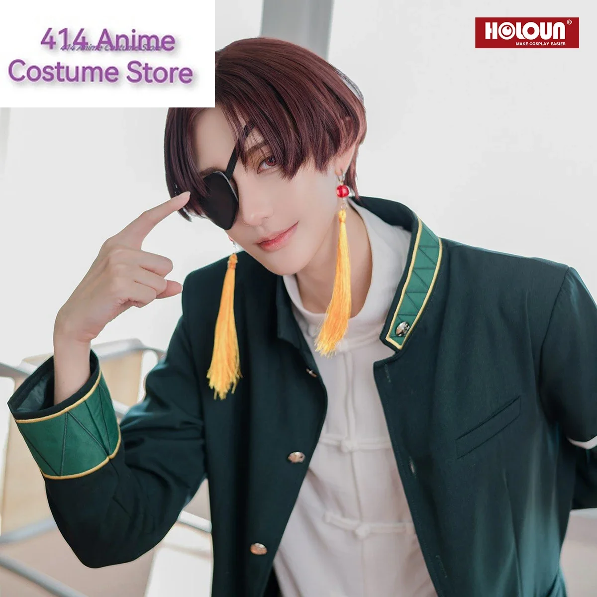 Wind Breaker Anime Hayato Suo Cosplay Costume Wig Uniform Green Jacket Black Pants White Kung Fu Shirt Earings Eyepatch