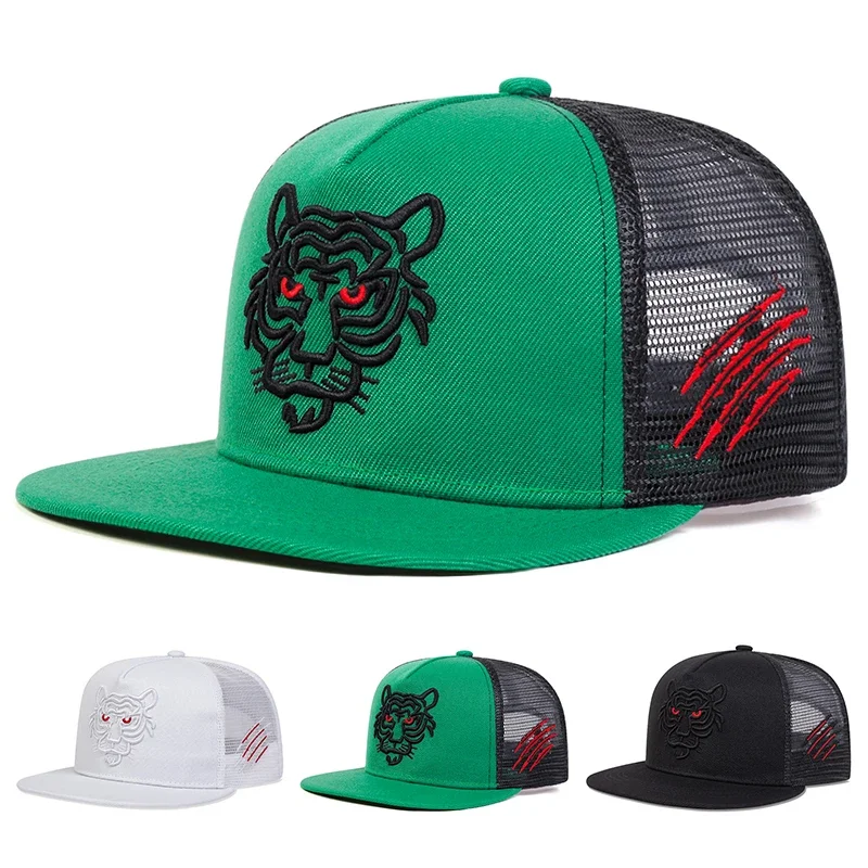 

Unisex Tiger Embroidery Hip-hop Net Hats Spring Summer Outdoor Adjustable Casual Baseball Caps Trucker Caps Sunscreen Hat