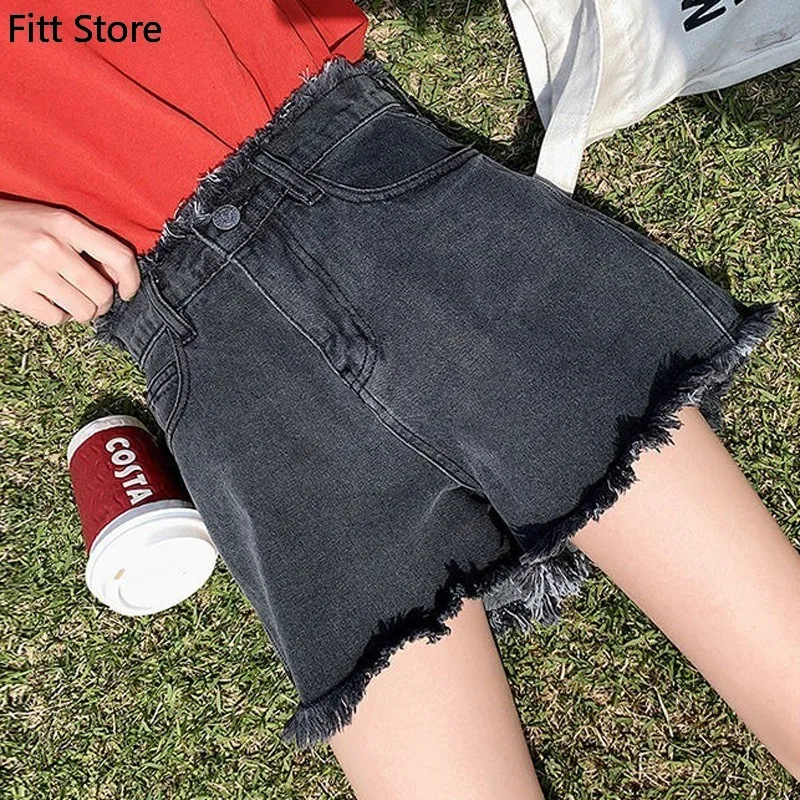 

Large Size Fat High Waisted Denim Shorts Solid Color Casual Denim Shorts for Women -- A Wardrobe Must-Have