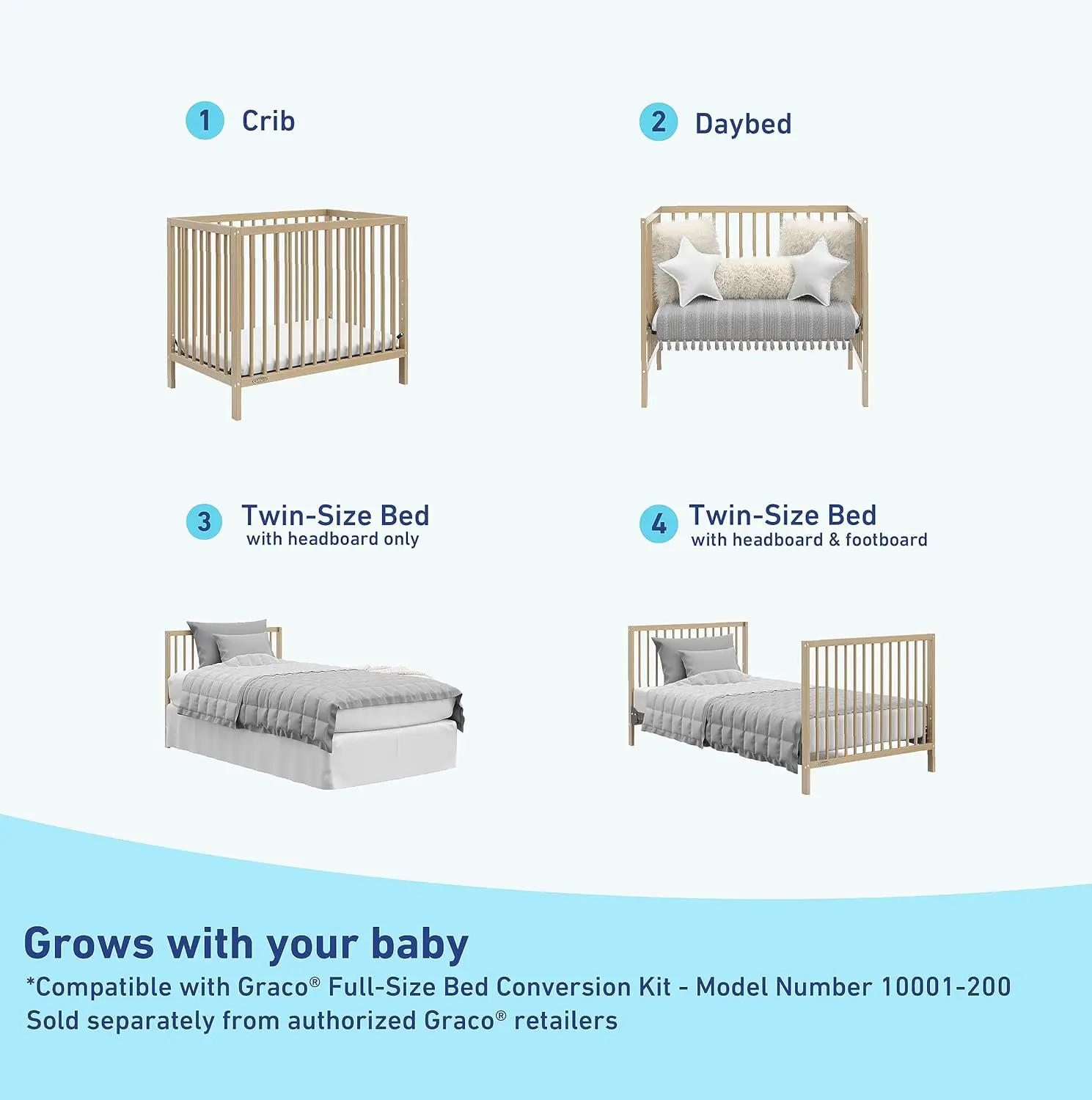 Teddi 4-in-1 Convertible Mini Crib with Bonus Water-Resistant Mattress (Driftwood) , 2.75-Inch Mattress Included