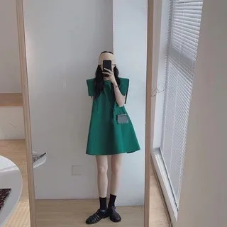 Damen A-Linie Dr Pure Color Svel Summer Faion Casual Sle Lose Taille Polyester Stoff rund Ne Busin Home...