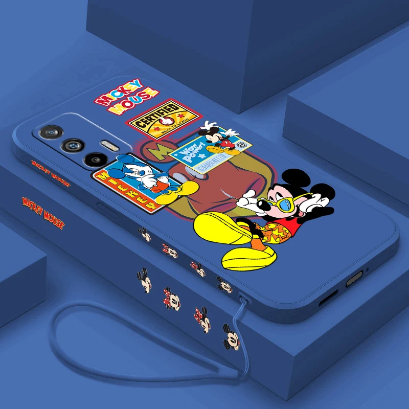 Mickey Mouse Movement For Realme Q5i V23 Narzo 50A 50i 10 9i 8i 7i 6s 6i 5i Prime Global Liquid Left Rope Phone Case