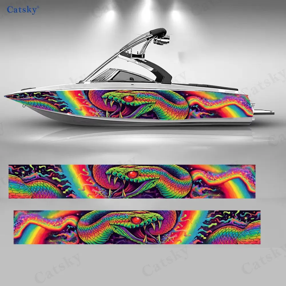 Psychedelic Rainbow Snake Dangerous Enchanting Boat Sticker Vinyl Ship Pontoon Deck Boat Fishing Decorative Pontoon Boats Decal