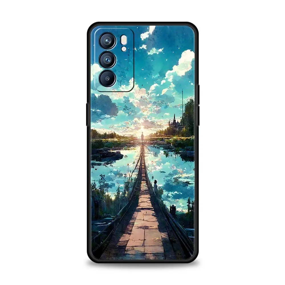 Japan Anime Landscape Case For Oppo Find X6 Pro X5 A54 A53 A52 A9 A15 A95 A17 A16 A76 A74 A57 A31 A3s Reno8 Reno6 Pro 5G Cover