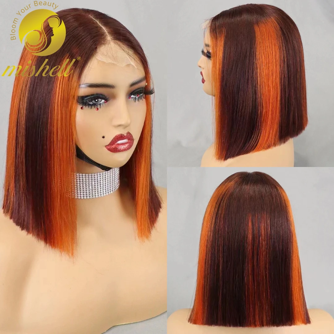 

P2-350 Color 2x6 Lace Bob Wig Short Straight Brazilian Remy Human Hair Wigs 350% Density 12A Human Hair Transparent HD Lace Wigs