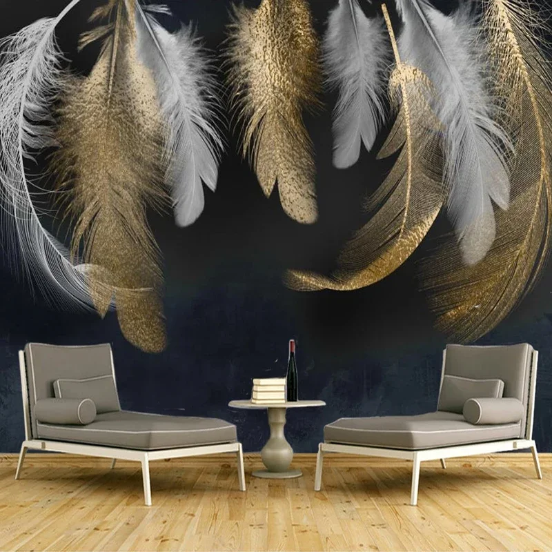 Custom Mural Wallpapers Home Decor Modern 3D Creative Golden White Feather Photo Picture Fresco Living Room Bedroom Wallpaper