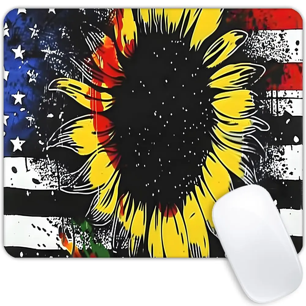 

Retro Colorful Sunflower Flag Printing Square Mouse Pads Lock Edge Gaming Mousepad Mouse Mat Keyboard Mats Desk Pad 22x18cm