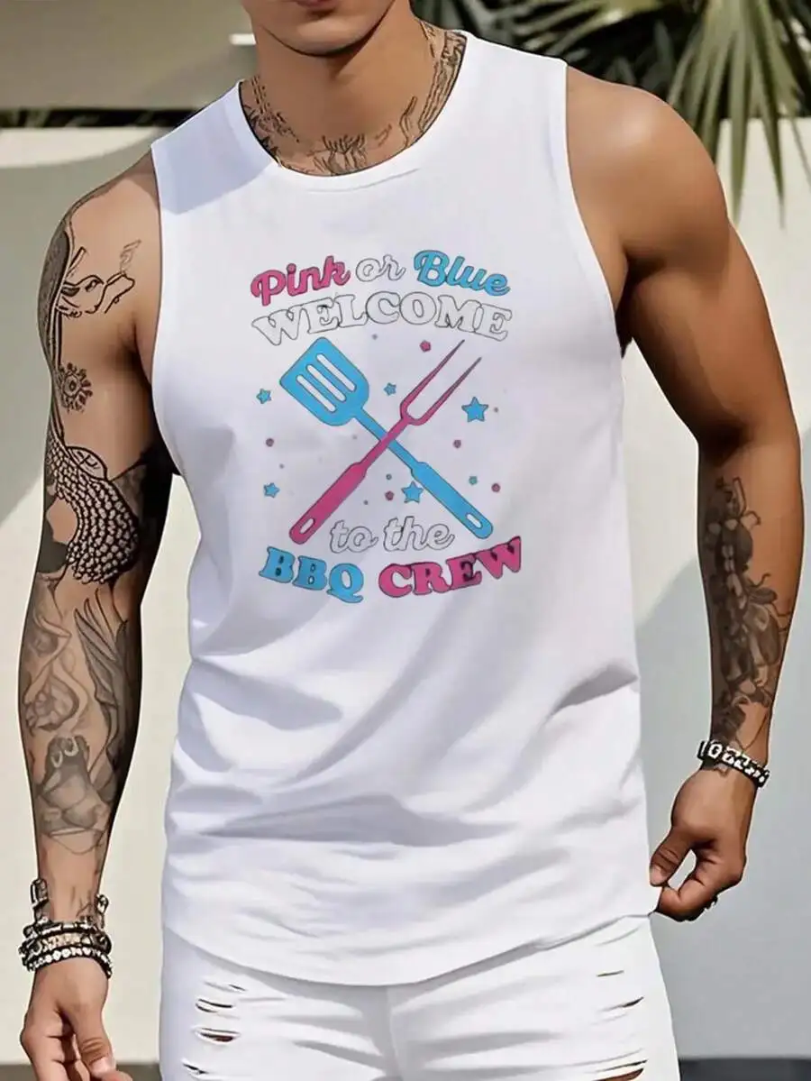 

Mens Sleeveless Round Neck Tank Top With Barbecue Print Lightweight Breathable Summer Casual Top