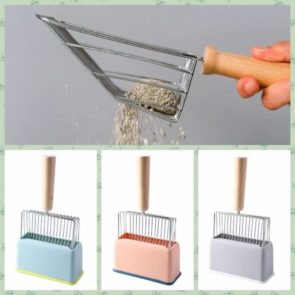 Cat Litter Shovel Set Large Capacity Wood Handle Cat Litter Scoop Electroplating Metal Cat Toilet Cleaning Poop Scoop Tools